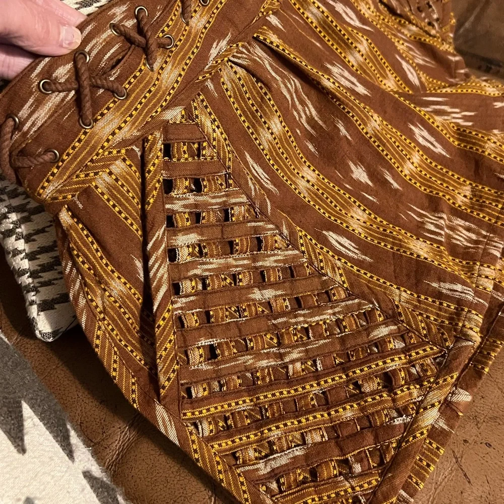SOLD •$128 Free People New Romantics Brown Tribal Lattice Shorts - Picture 4 of 12